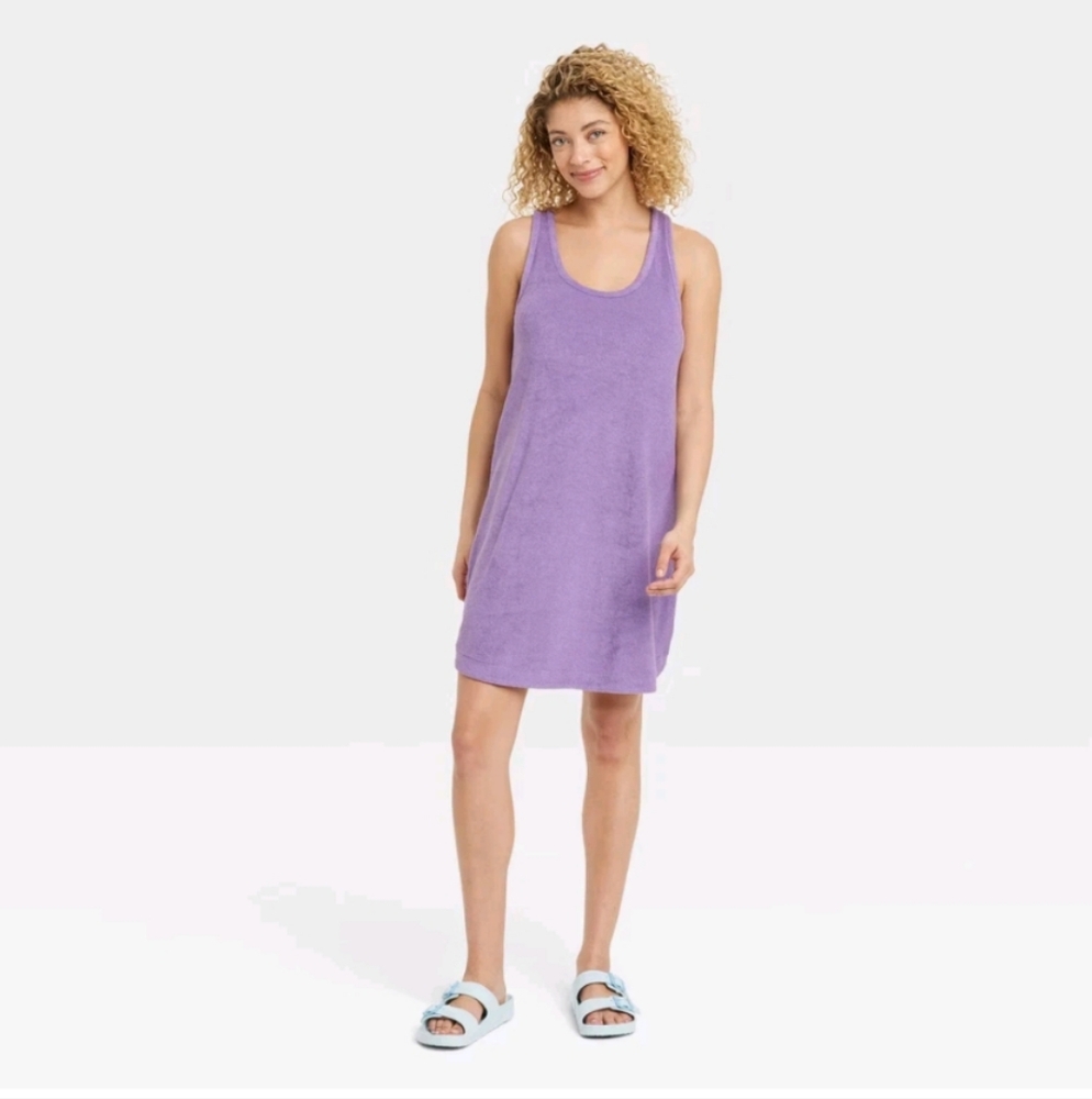 Womens Terry Tank Dress Purple XS Loungewear